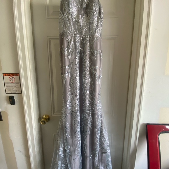 Elegant Silver Sequin Prom Dress - Picture 1 of 6